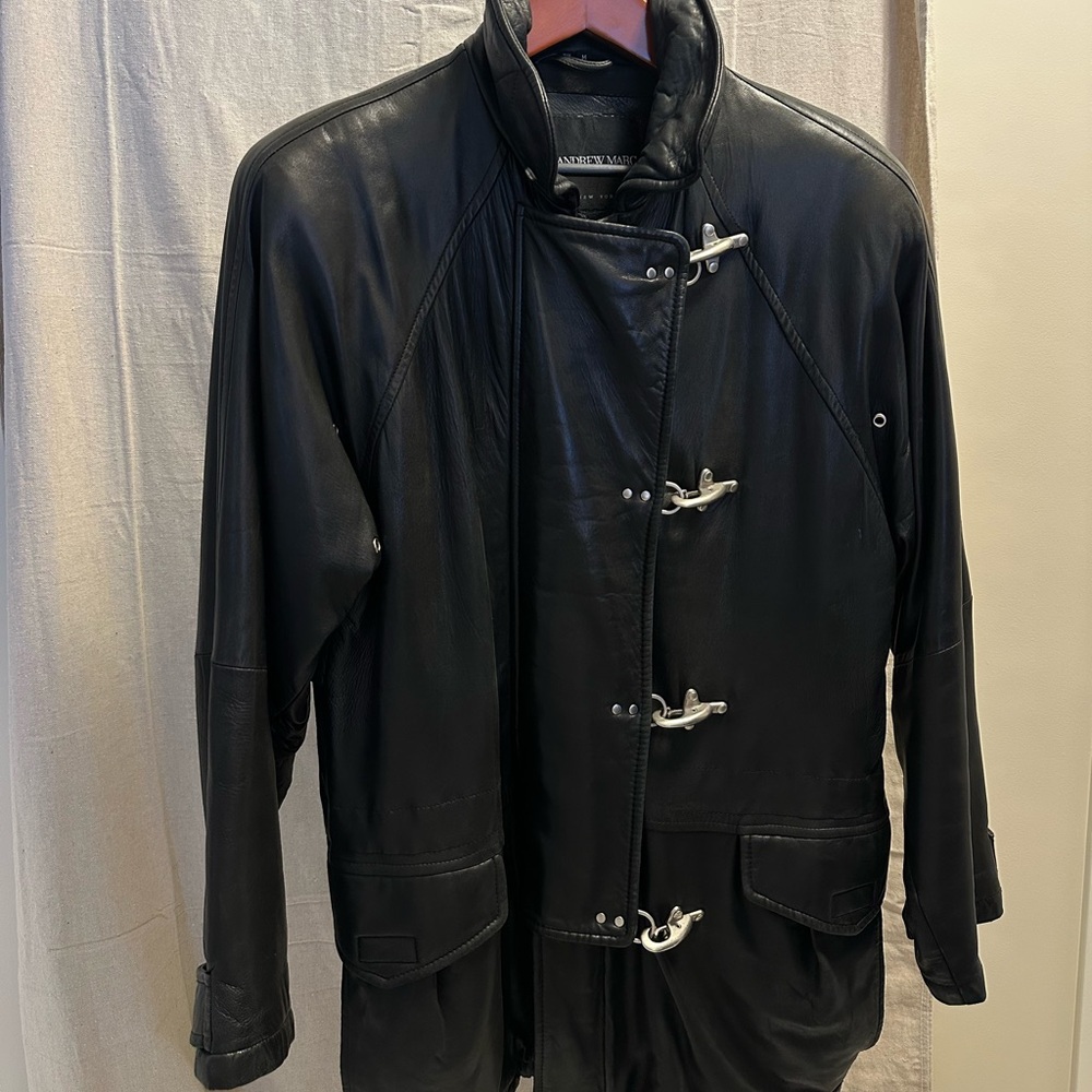 Men's 90s Andrew Marc New York Heavy Black Leather Jacket / Coat Sz M 1990s